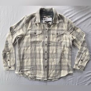 Outerknown Women’s Grey & Ivory Flannel Blanket Shirt Sz Medium Large NWT $168